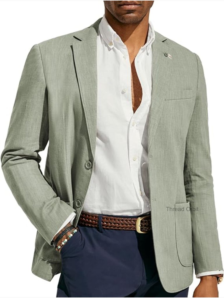 Lightweight Linen Blazer Sport Coat Unlined 2 Button Casual
